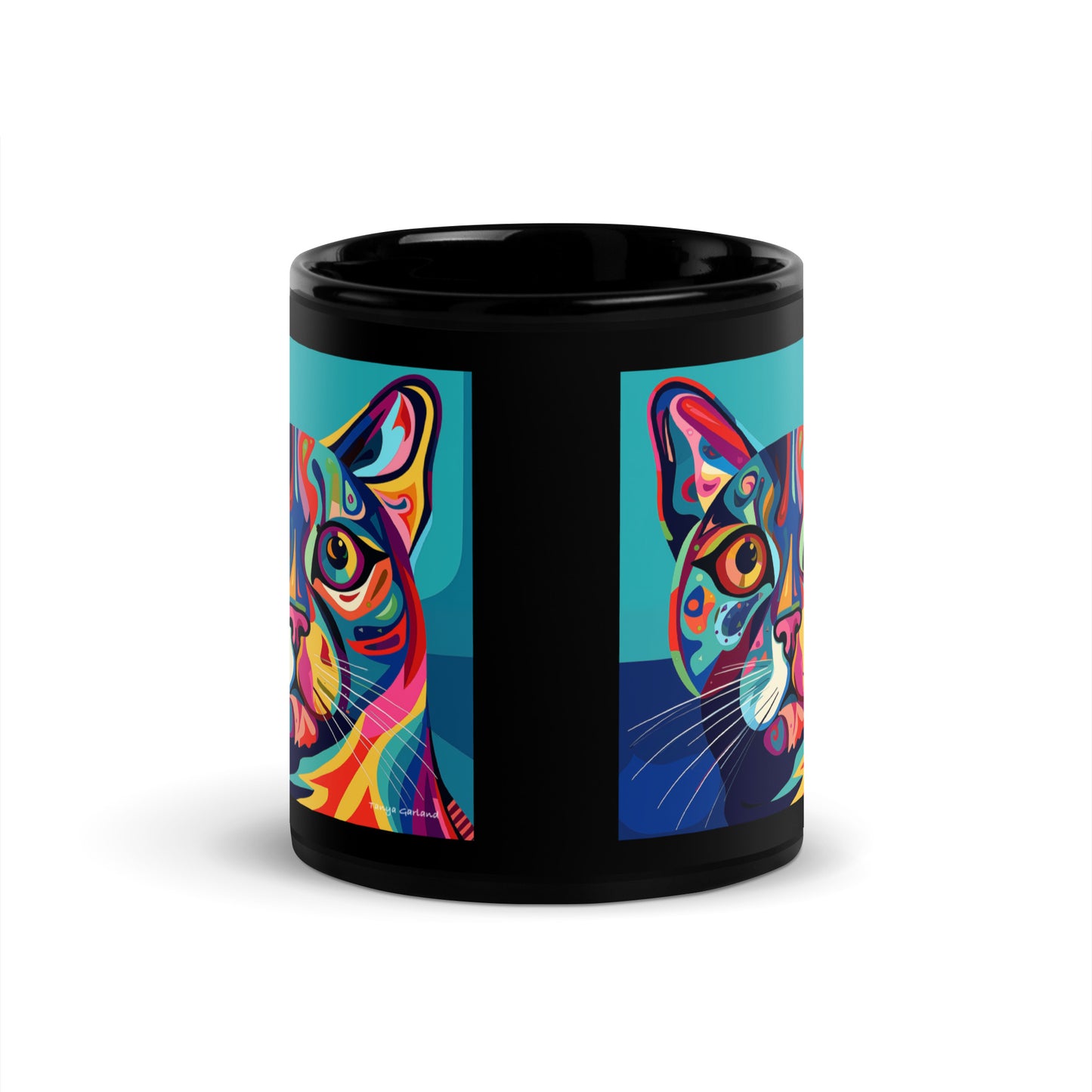 Abstract Kitty Black Glossy Mug