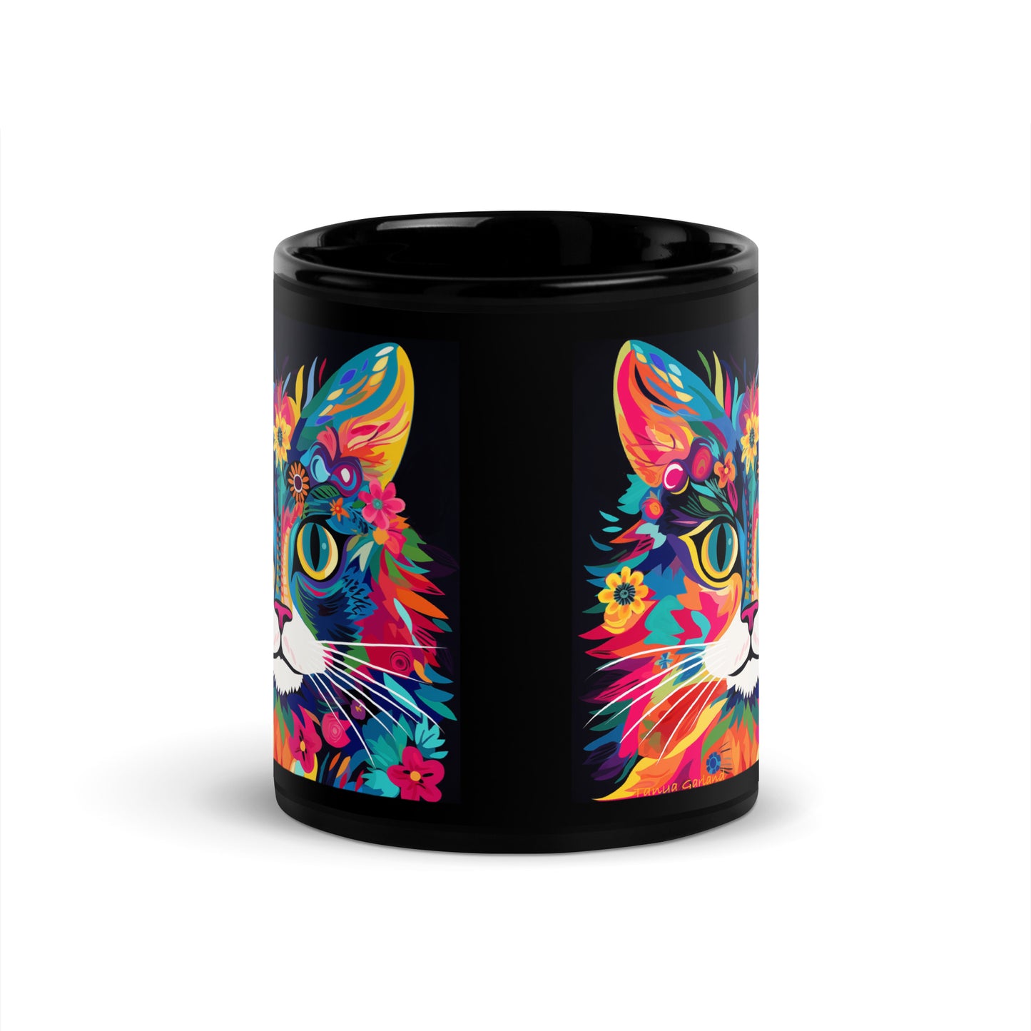 Meow De Fleur Black Glossy Mug