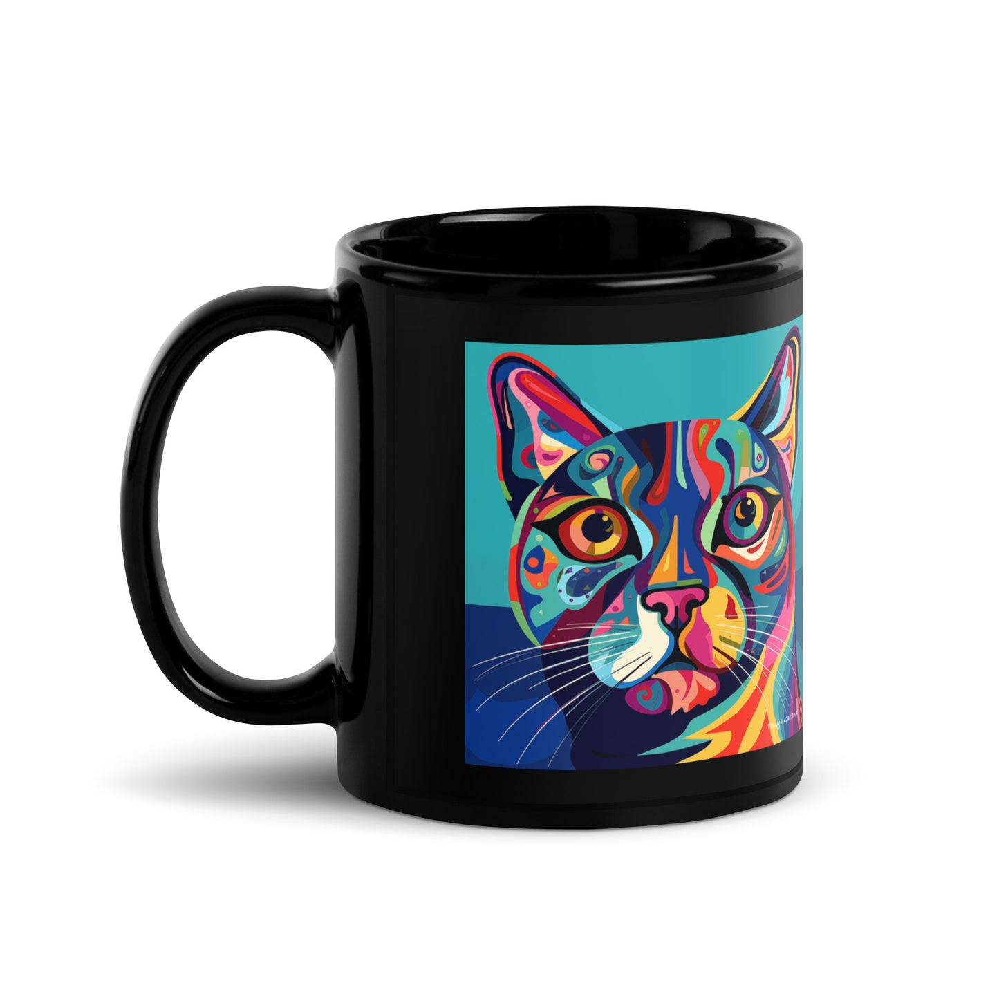 Abstract Kitty Black Glossy Mug