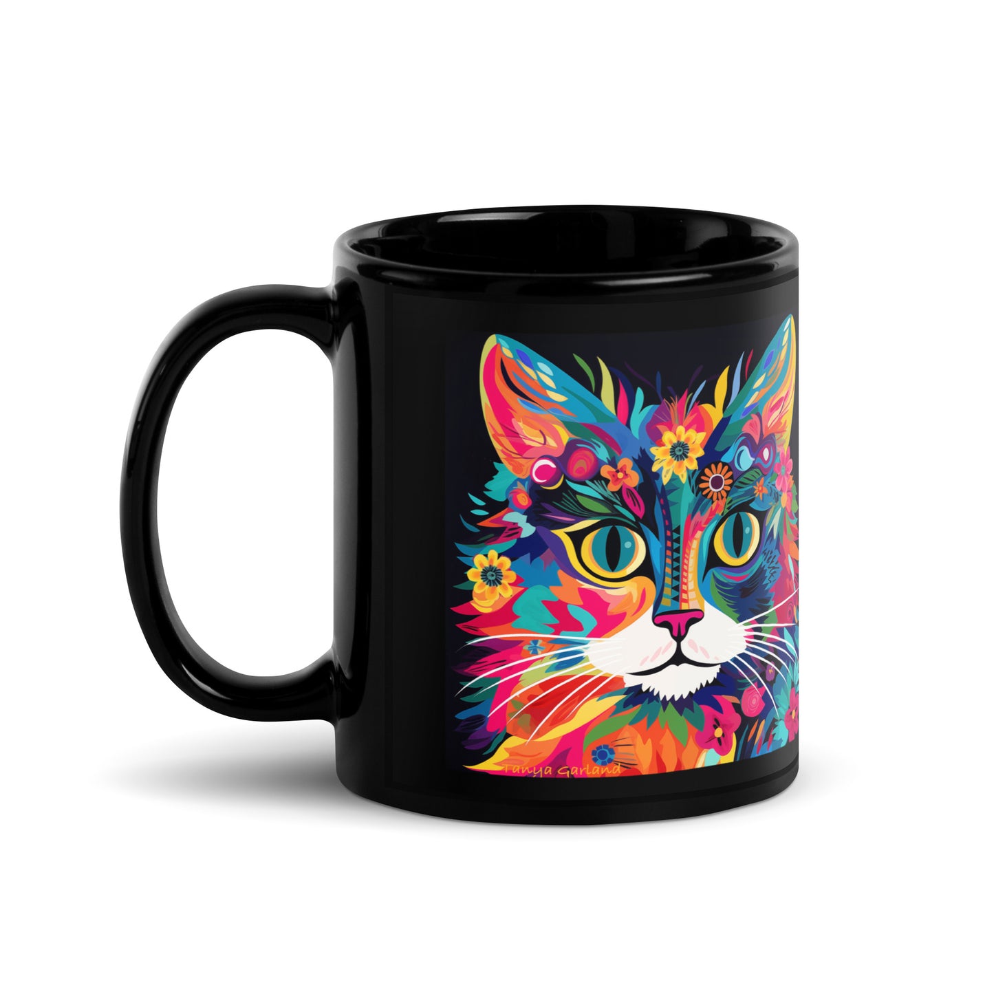 Meow De Fleur Black Glossy Mug