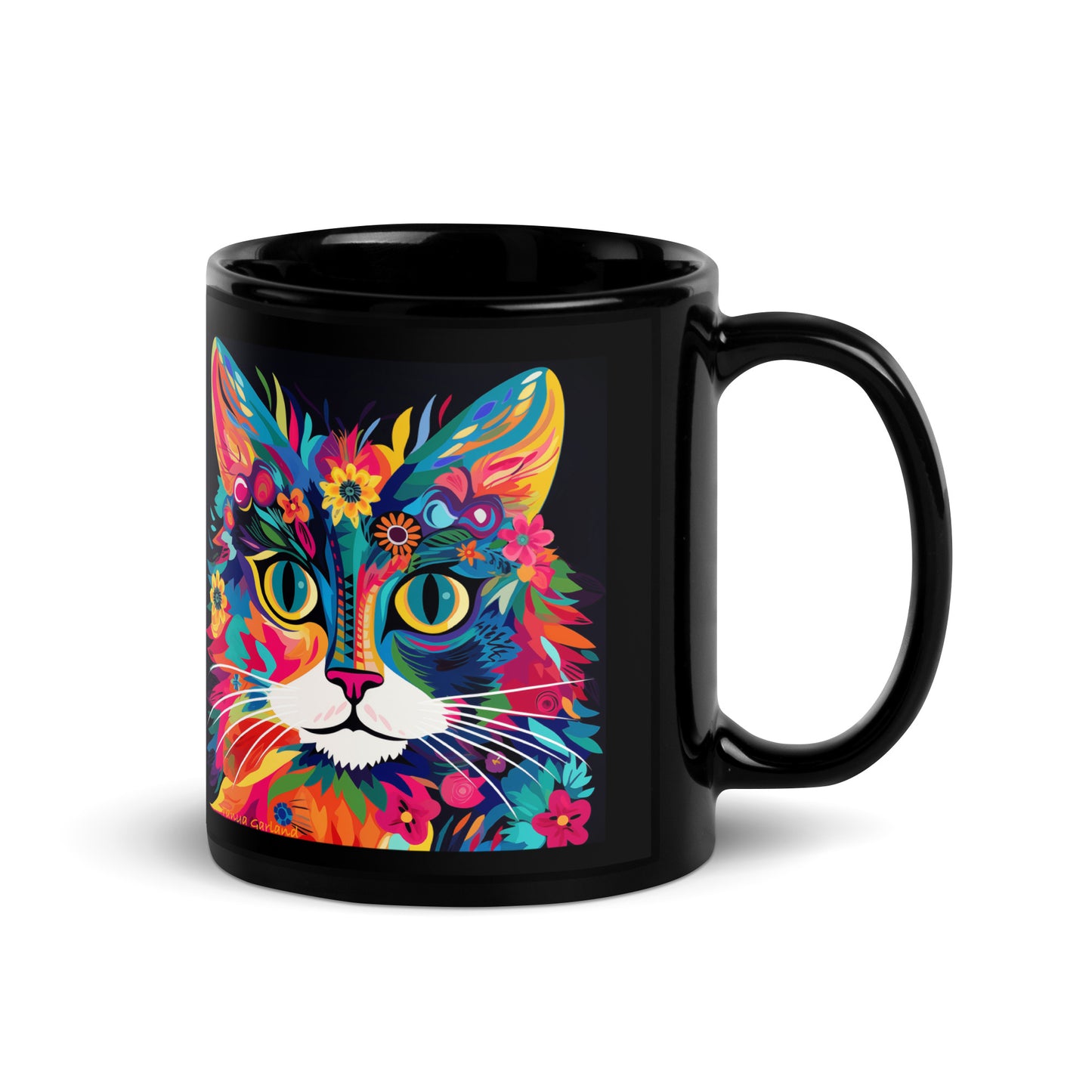 Meow De Fleur Black Glossy Mug